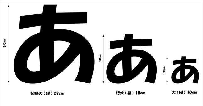 超特大(縦)：29cm、特大(縦)：18cm、大(縦)：10cm